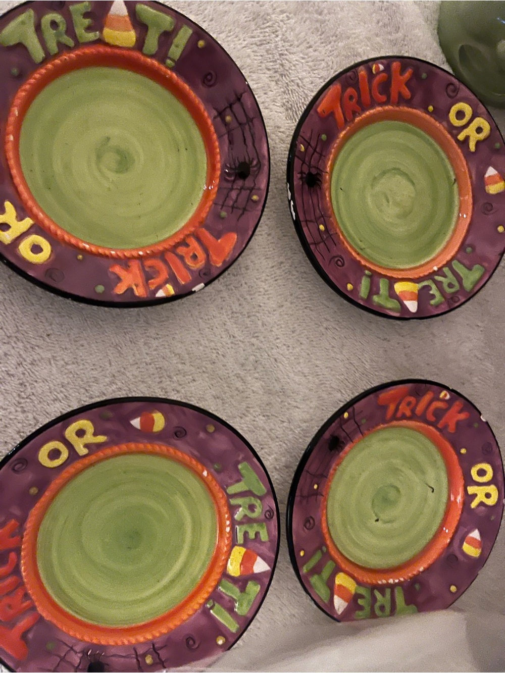 Festive Halloween Trick or Treat Ceramic Plates - Purple & Green